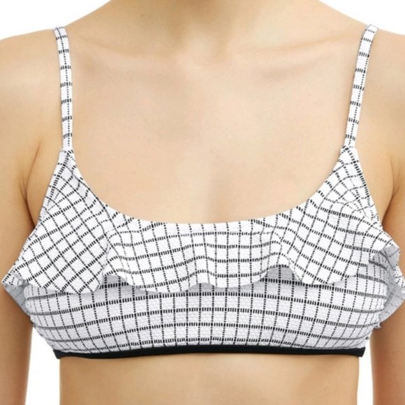 Checkmate Ruffle Bikini Top Black/White NO BOUNDARIES - Picture 1 of 16